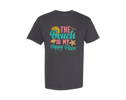brand:Comfort Colors|color:Graphite|The Beach Is My Happy Place Cut File 3 Graphic T-Shirt