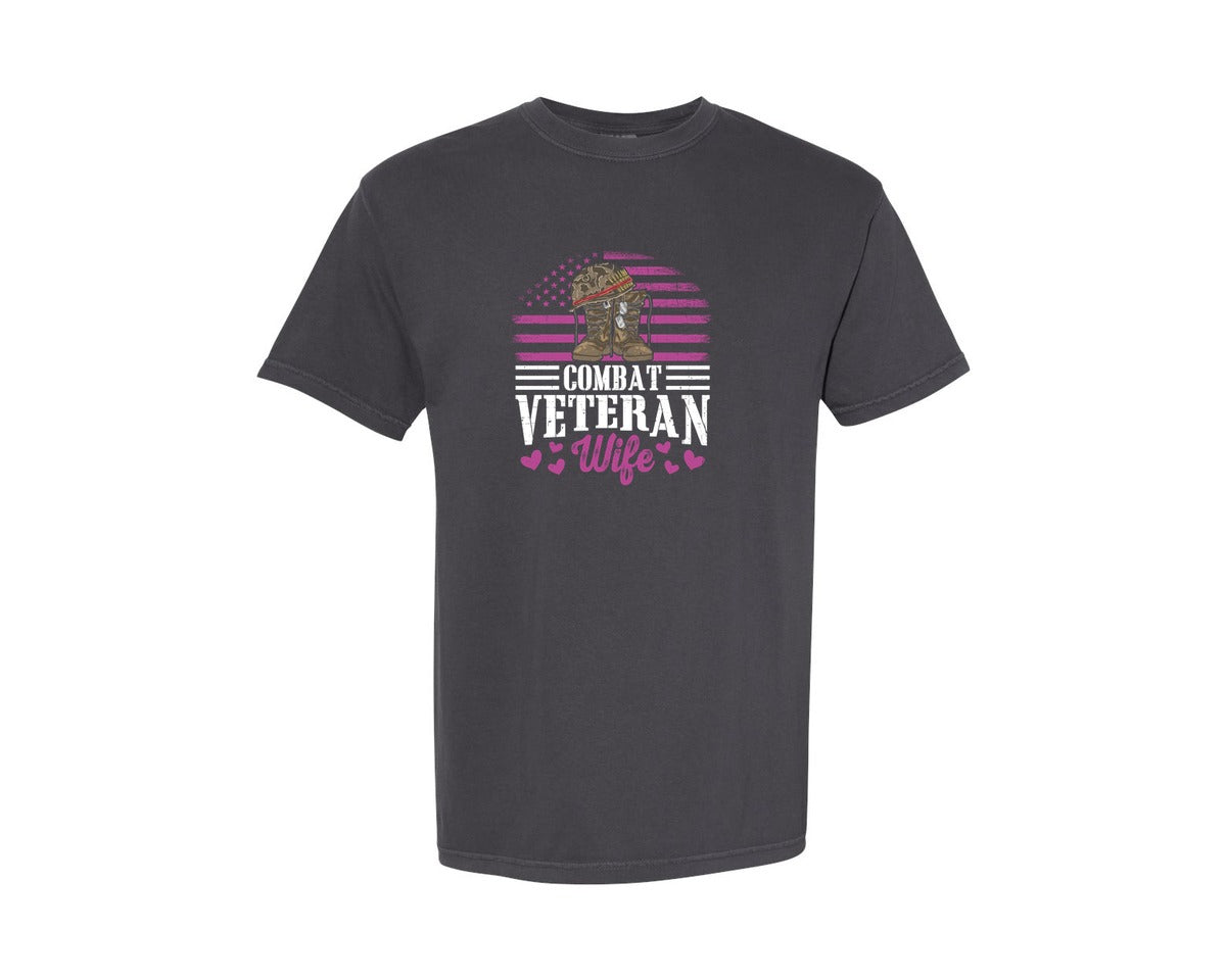 brand:Comfort Colors|color:Graphite|Combat Veteran Wife Veterans Day T Shirt Graphic T-Shirt