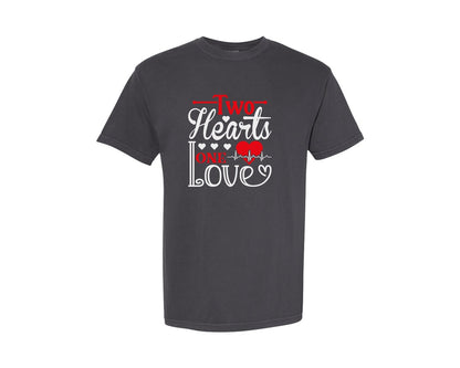 brand:Comfort Colors|color:Graphite|Two Hearts One Love T Shirt Design 4 Graphic T-Shirt