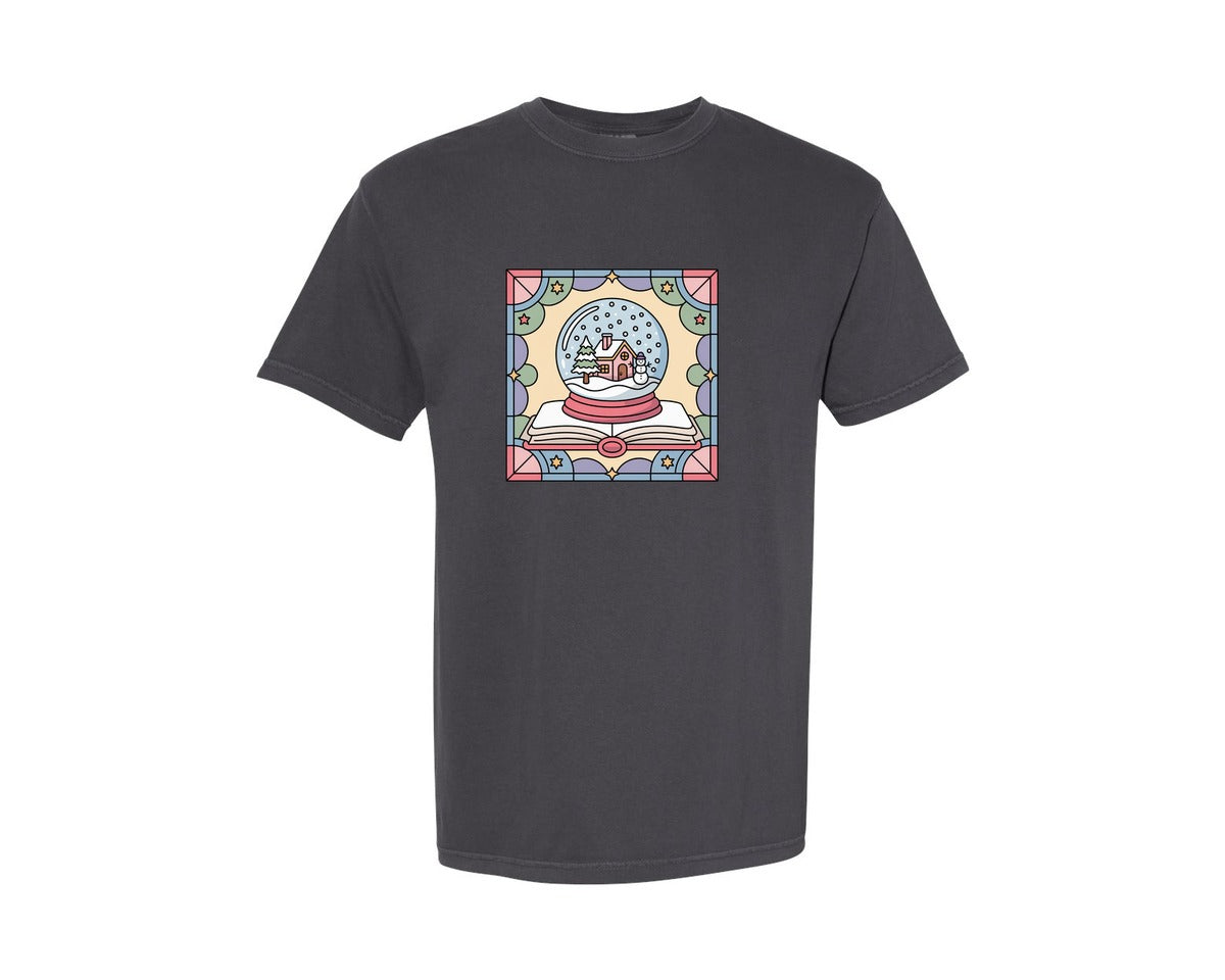 brand:Comfort Colors|color:Graphite|Snow Globe On Book Holiday Design Graphic T-Shirt
