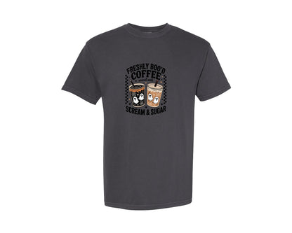 brand:Comfort Colors|color:Graphite|Freshly Bood Coffee Halloween Fall Graphic T-Shirt