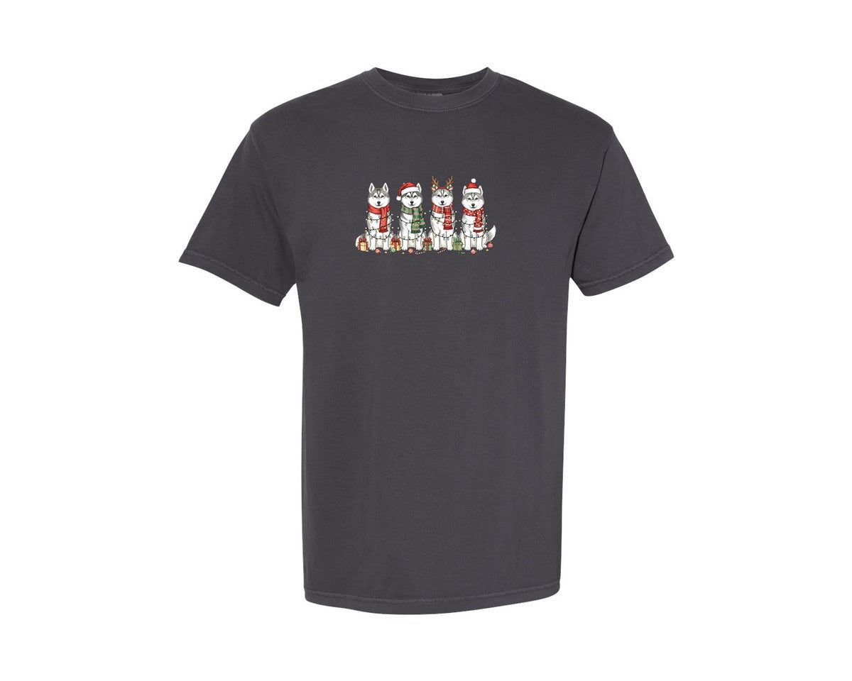 brand:Comfort Colors|color:Graphite|Christmas Husky Graphic T-Shirt
