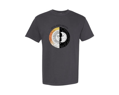 brand:Comfort Colors|color:Graphite|Sun And Moon Celestial Face Art Graphic T-Shirt