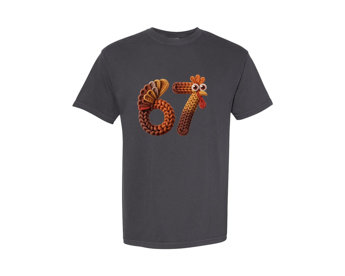 brand:Comfort Colors|color:Graphite|Turkey 67 6 7 Thanksgiving Knit Graphic T-Shirt