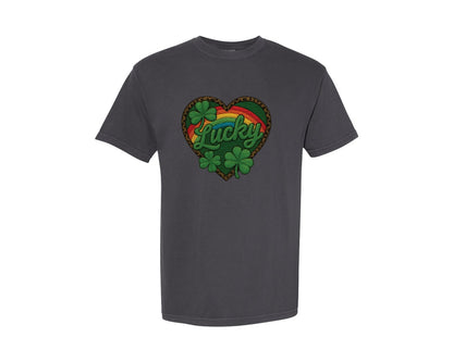brand:Comfort Colors|color:Graphite|Lucky Heart With Leopard Graphic T-Shirt