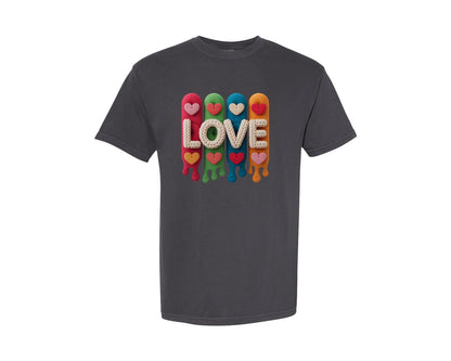 brand:Comfort Colors|color:Graphite|Faux Yarn Love Valentines Day Love Graphic T-Shirt