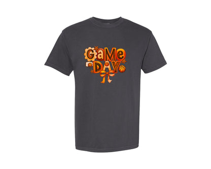 brand:Comfort Colors|color:Graphite|Game Day Coquette Basketball Mom Graphic T-Shirt