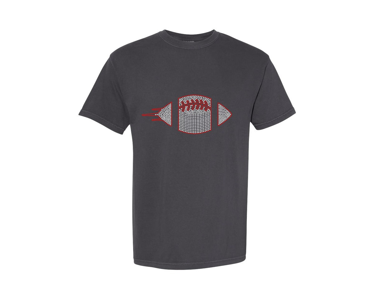 brand:Comfort Colors|color:Graphite|About Printable Football Rhinestone Temp 2 Graphic T-Shirt