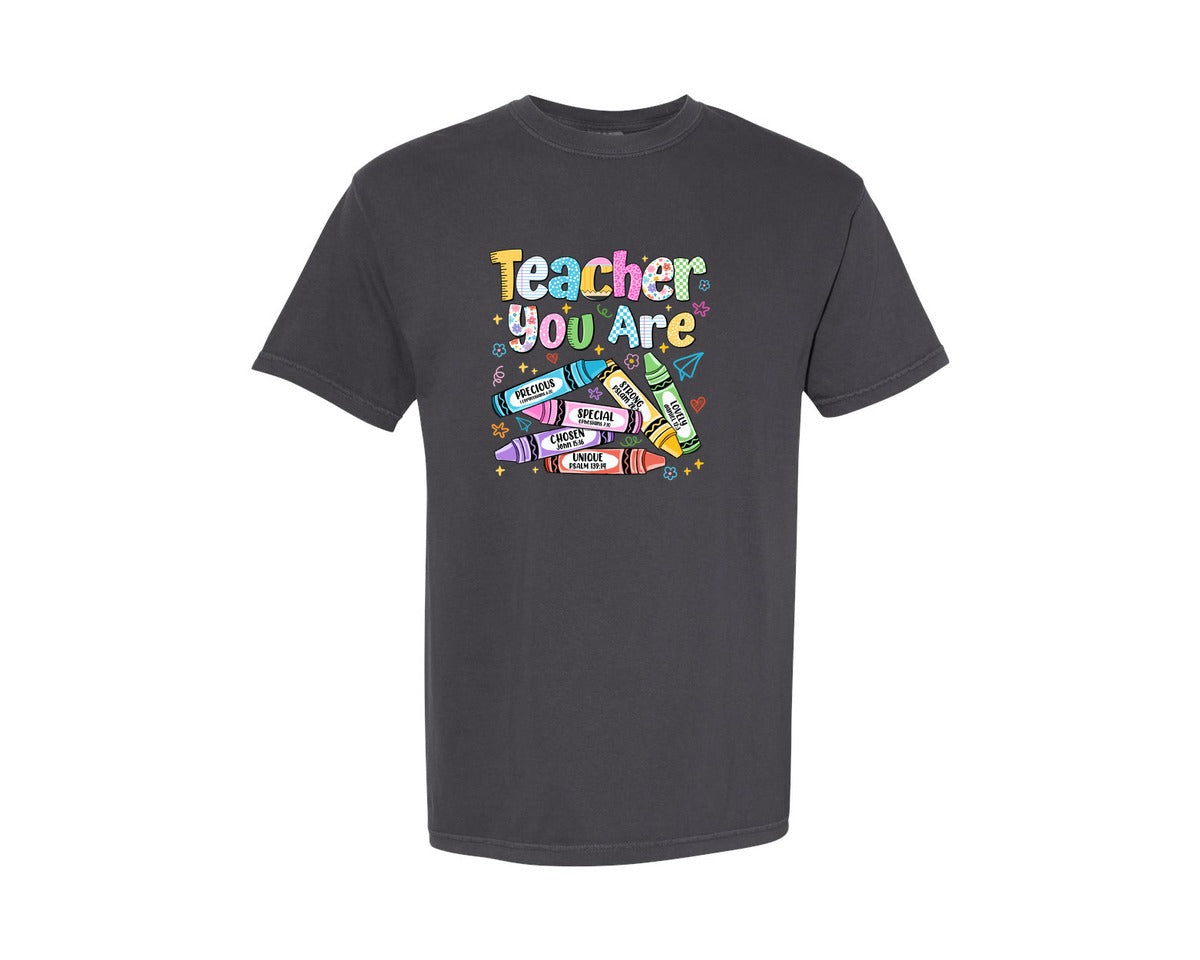 brand:Comfort Colors|color:Graphite|Teacher You Are Faith Crayon Graphic T-Shirt