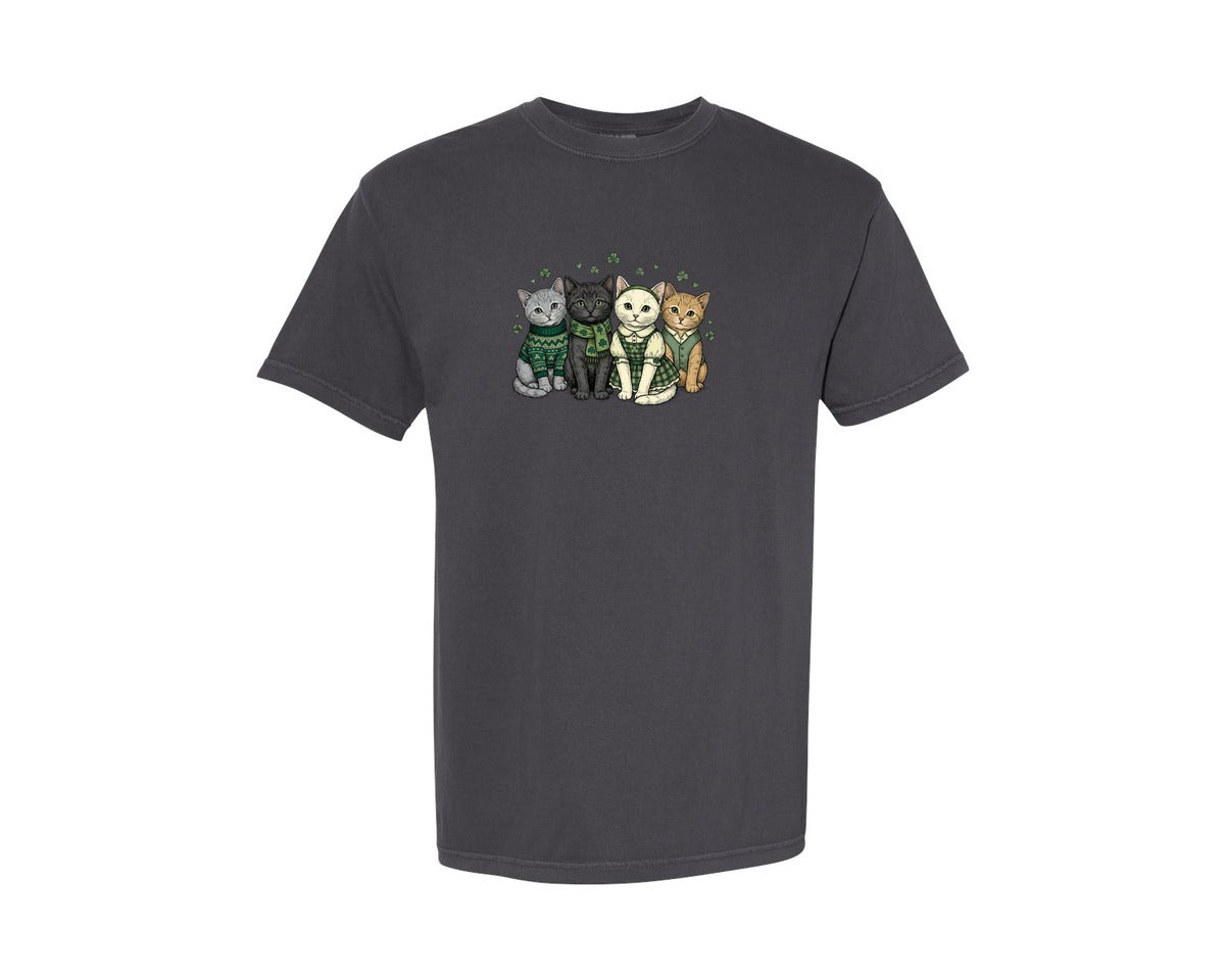 brand:Comfort Colors|color:Graphite|Cute St Patricks Day Cats Graphic T-Shirt