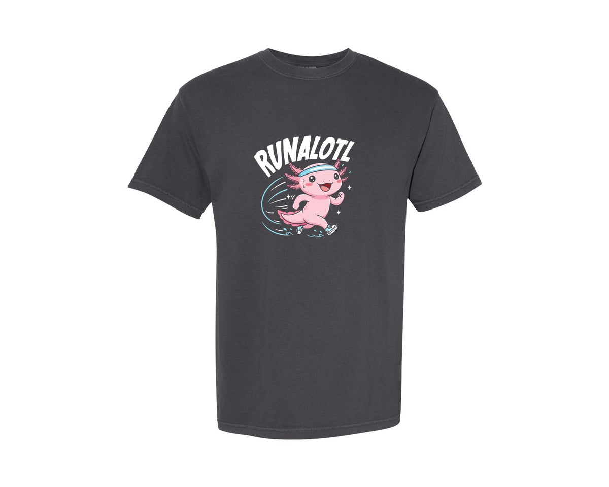 brand:Comfort Colors|color:Graphite|Runalotl Cute Axolotl Running Tee Graphic T-Shirt