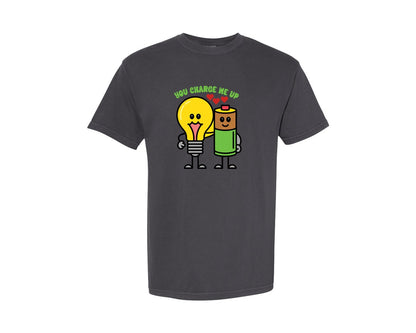 brand:Comfort Colors|color:Graphite|You Charge Me Up Cute Love Pun Design Graphic T-Shirt