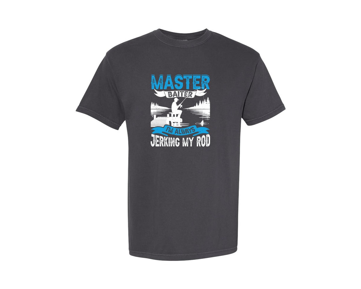 brand:Comfort Colors|color:Graphite|Master Baiter Jerking Rod Fishing Shirt Graphic T-Shirt