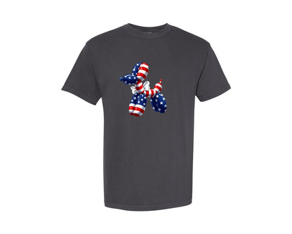 brand:Comfort Colors|color:Graphite|4Th Of July Usa Flag Balloon Dog Graphic T-Shirt