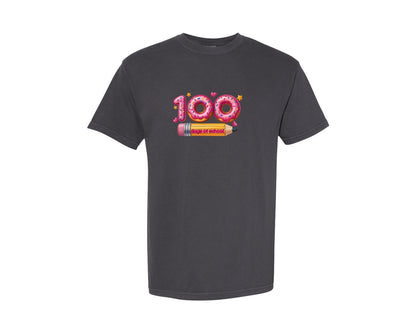 brand:Comfort Colors|color:Graphite|100 Days School Donat Pencil Shirt Graphic T-Shirt