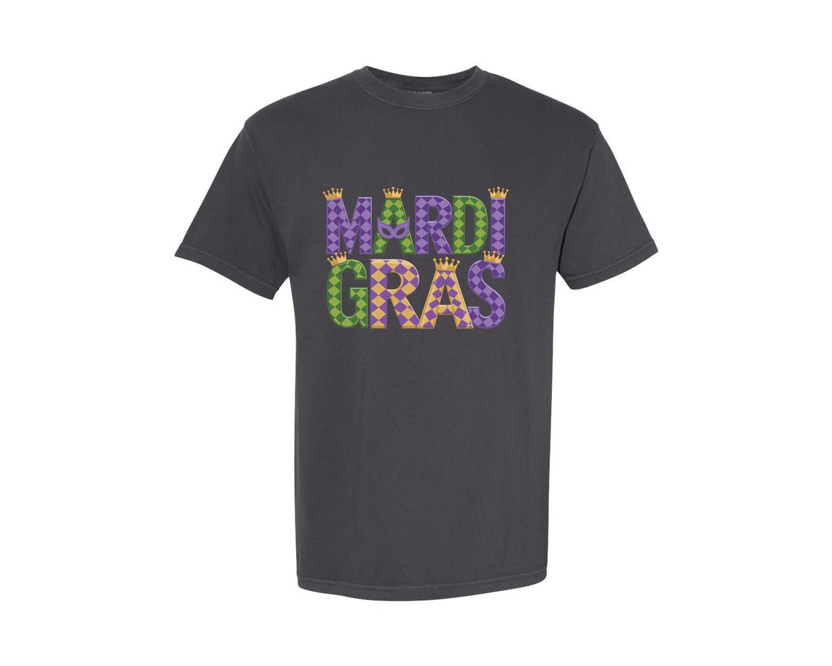 brand:Comfort Colors|color:Graphite|Mardi Gras Festive Des Graphic T-Shirt