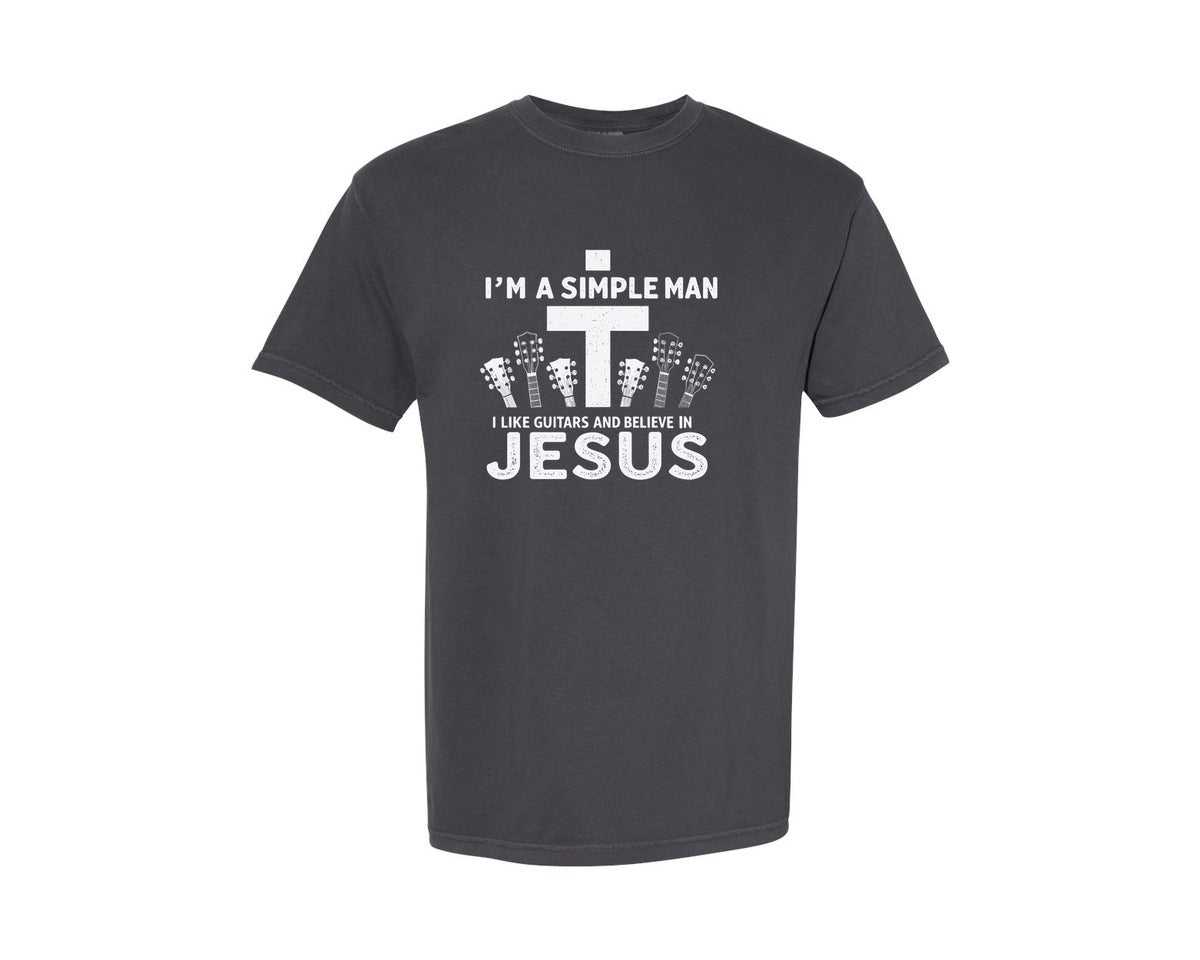 brand:Comfort Colors|color:Graphite|Christian Guitar Im A Simple Man Graphic T-Shirt