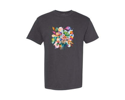 brand:Comfort Colors|color:Graphite|Watercolor Flower Design Graphic T-Shirt