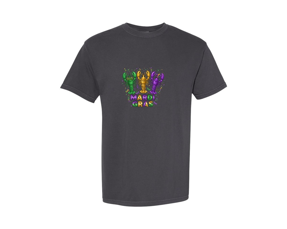 brand:Comfort Colors|color:Graphite|Mardi Gras Crawfish Trio Graphic T-Shirt