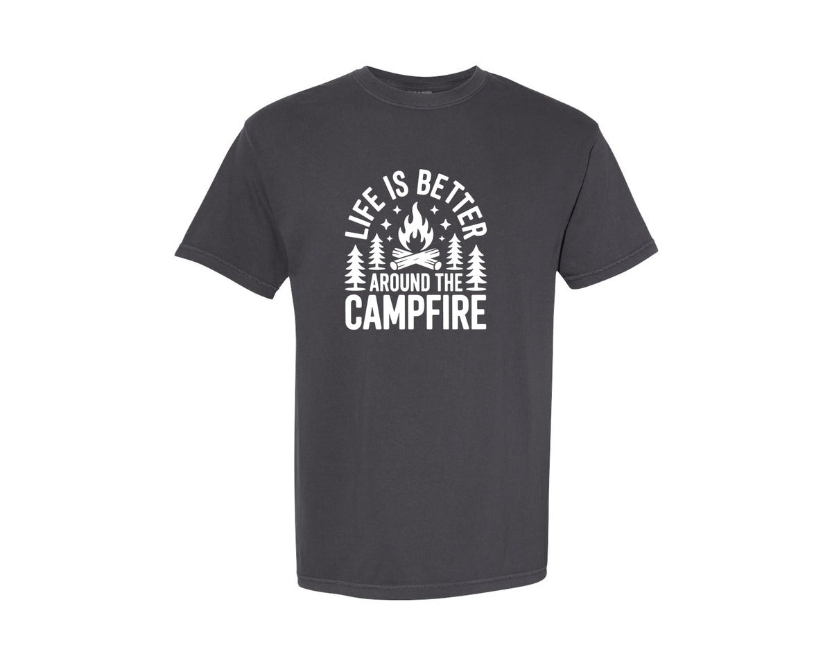 brand:Comfort Colors|color:Graphite|Lifes Better Around The Campfire Design Graphic T-Shirt