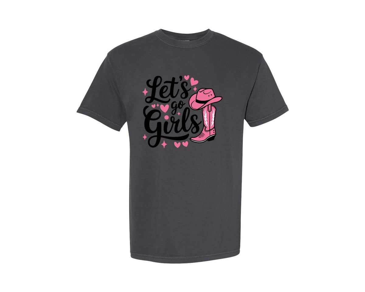 brand:Comfort Colors|color:Graphite|Lets Go Girls Western Cowgirl Graphic T-Shirt