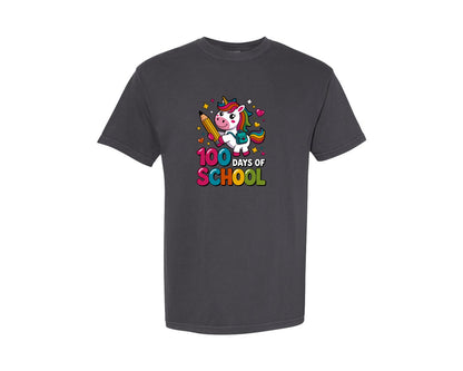brand:Comfort Colors|color:Graphite|100 Days School Unicorn Art Graphic T-Shirt