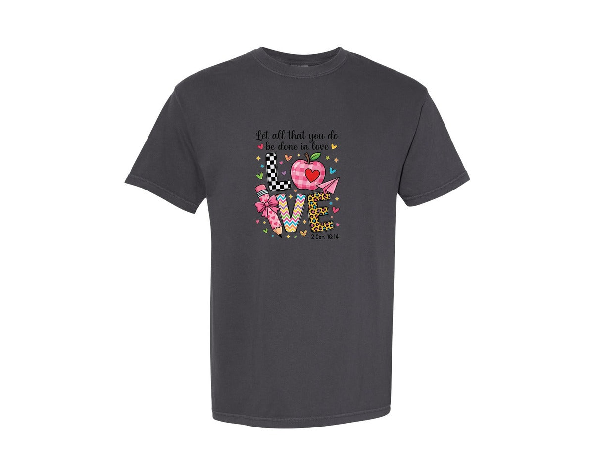 brand:Comfort Colors|color:Graphite|Preppy Teacher Valentine Love Graphic T-Shirt