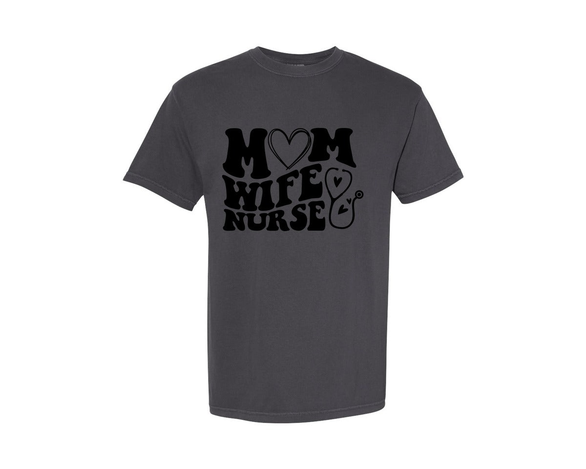 brand:Comfort Colors|color:Graphite|Mom Wife Nurse Wavy Graphic T-Shirt