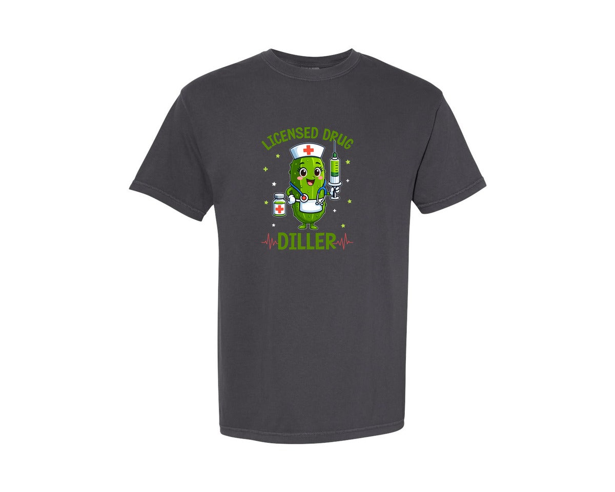 brand:Comfort Colors|color:Graphite|Funny Pickle Licensed Nurse T Shirt Graphic T-Shirt