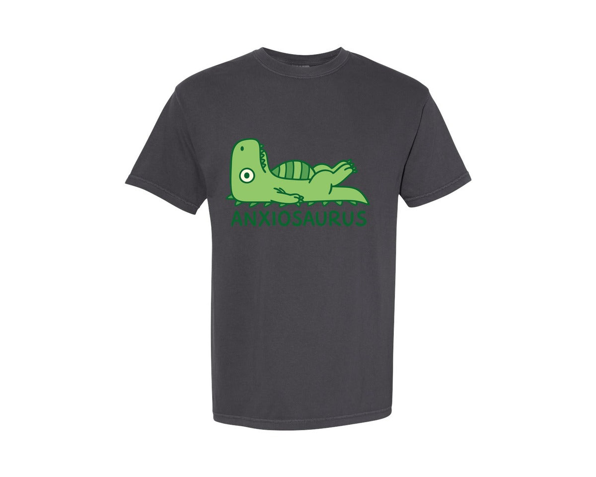 brand:Comfort Colors|color:Graphite|Anxiousaurus Mental Health Anxiety Pun Graphic T-Shirt