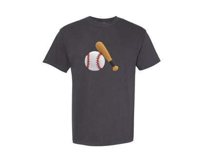 brand:Comfort Colors|color:Graphite|Knitted Crochet Baseball And Bat Graphic T-Shirt