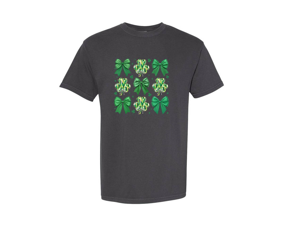 brand:Comfort Colors|color:Graphite|St Patricks Day Shamrock Coquette 4 Graphic T-Shirt
