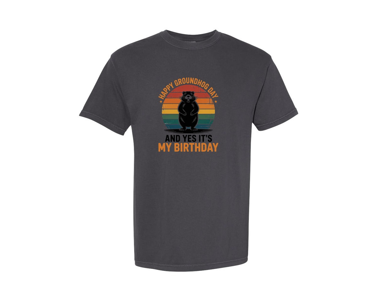 brand:Comfort Colors|color:Graphite|Groundhog Day Birthday Graphic T-Shirt