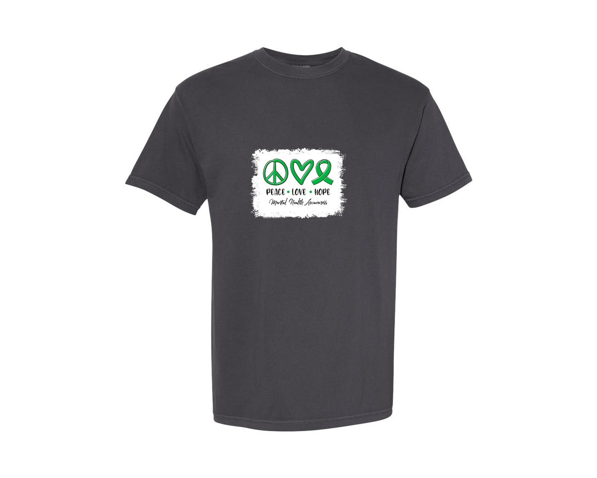 brand:Comfort Colors|color:Graphite|Peace Love Hope Mental Health Awareness 10 Graphic T-Shirt