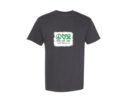 brand:Comfort Colors|color:Graphite|Peace Love Hope Mental Health Awareness 10 Graphic T-Shirt