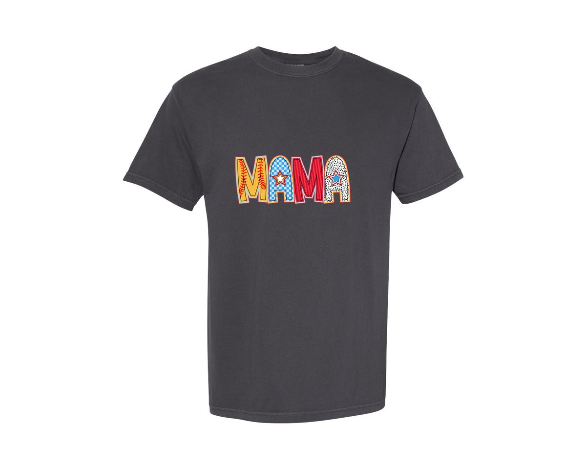 brand:Comfort Colors|color:Graphite|Retro Softball Mama Softball Graphic T-Shirt
