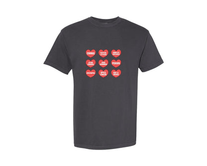 brand:Comfort Colors|color:Graphite|Writing Skills Valentine Teacher Hearts Graphic T-Shirt