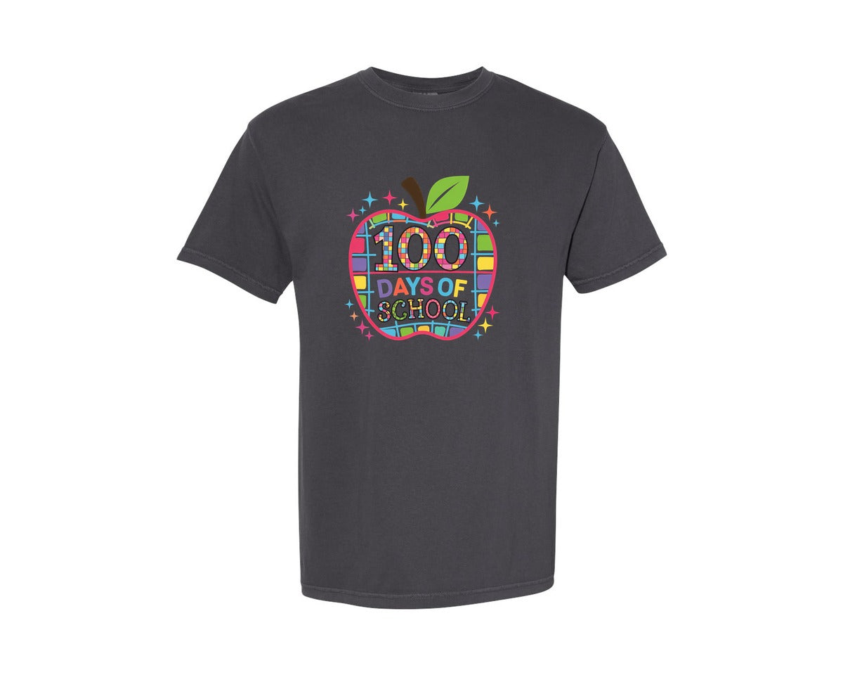 brand:Comfort Colors|color:Graphite|100 Days Of School Colorful Apple 3 Graphic T-Shirt