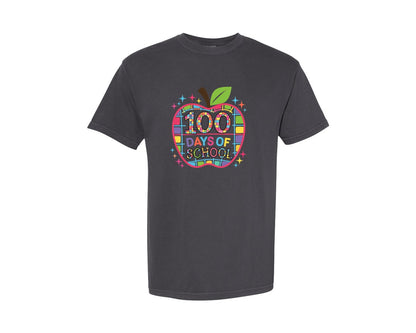 brand:Comfort Colors|color:Graphite|100 Days Of School Colorful Apple 3 Graphic T-Shirt