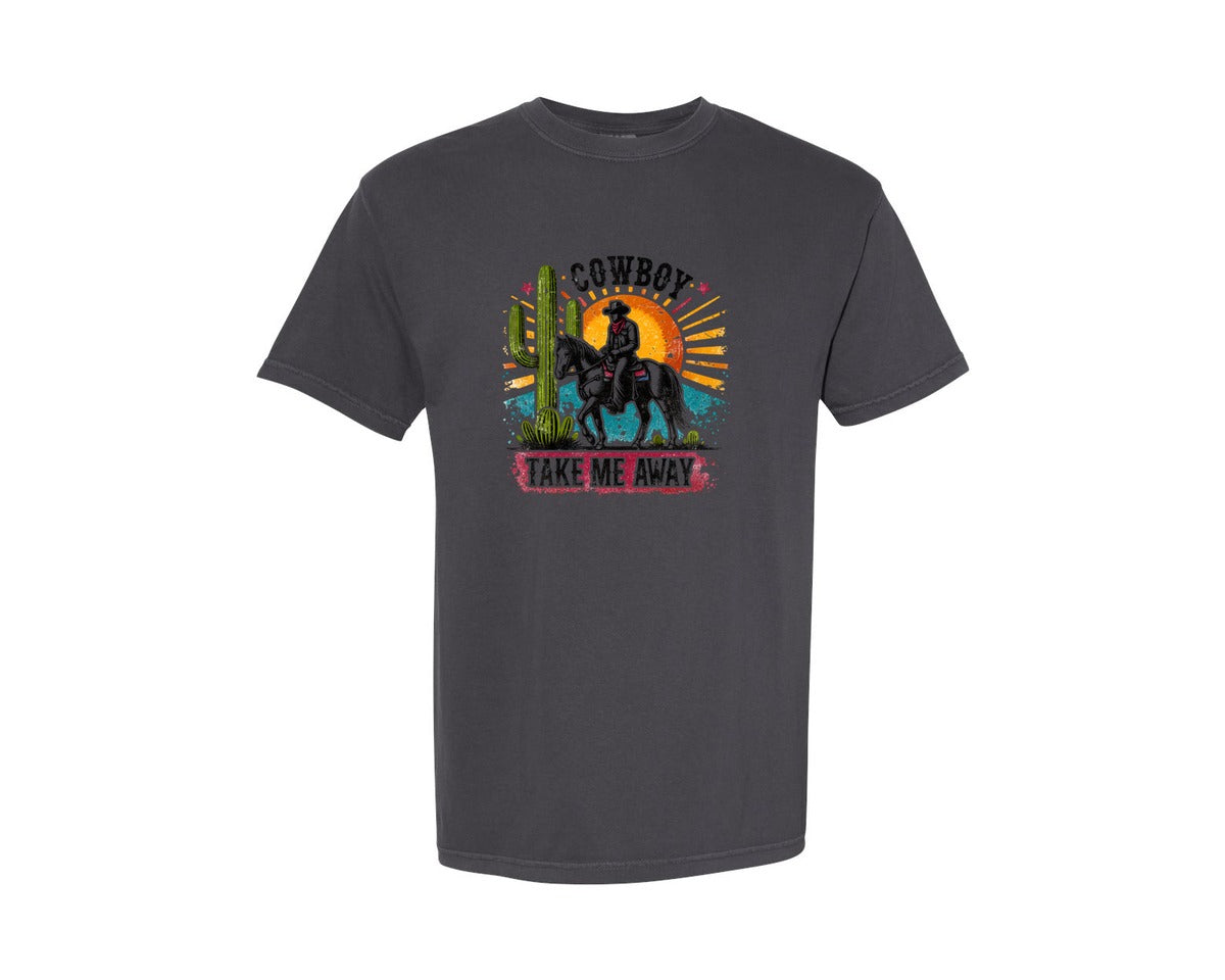 brand:Comfort Colors|color:Graphite|Retro Western Cowboy Take Me Away Graphic T-Shirt