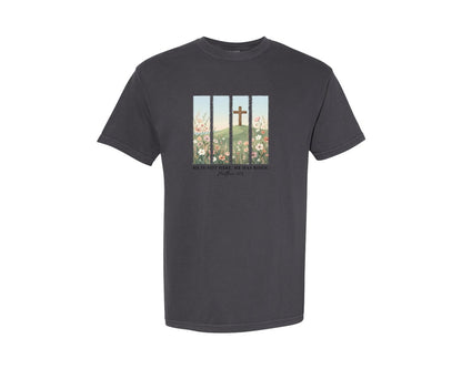 brand:Comfort Colors|color:Graphite|He Is Not Here He Has Risen Easter Graphic T-Shirt