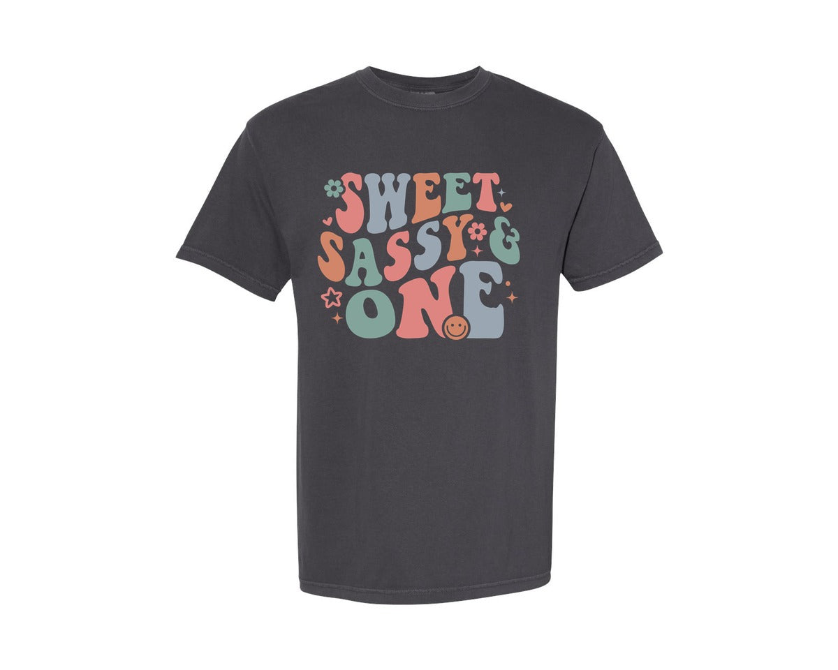 brand:Comfort Colors|color:Graphite|1St Birthday Girl Sweet Sassy And One Graphic T-Shirt