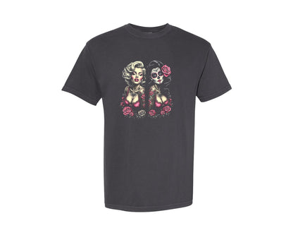brand:Comfort Colors|color:Graphite|Sugar Skull Pin Up Graphic T-Shirt