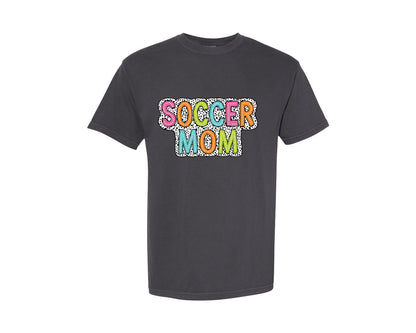 brand:Comfort Colors|color:Graphite|Soccer Mom Dalmatian Dots Mama Graphic T-Shirt