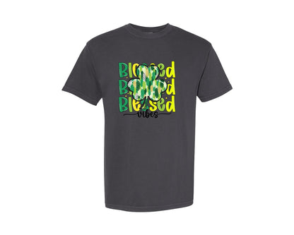 brand:Comfort Colors|color:Graphite|Blessed Shamrock Vibes Graphic T-Shirt
