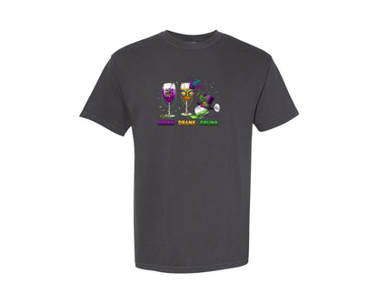 brand:Comfort Colors|color:Graphite|Drink Drank Drunk Mardi Gras Drink Graphic T-Shirt