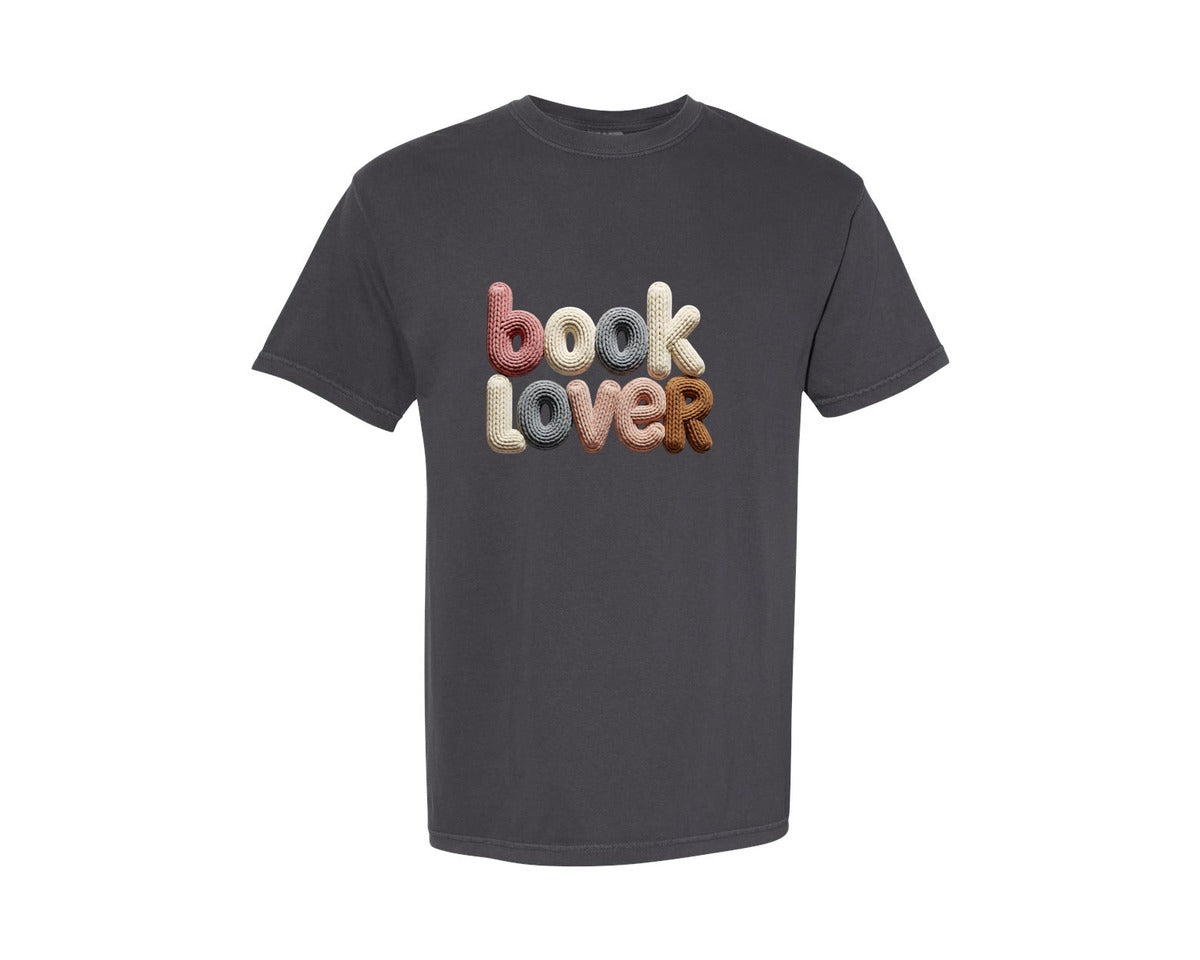 brand:Comfort Colors|color:Graphite|Chunky Book Lover Yarn Graphic T-Shirt