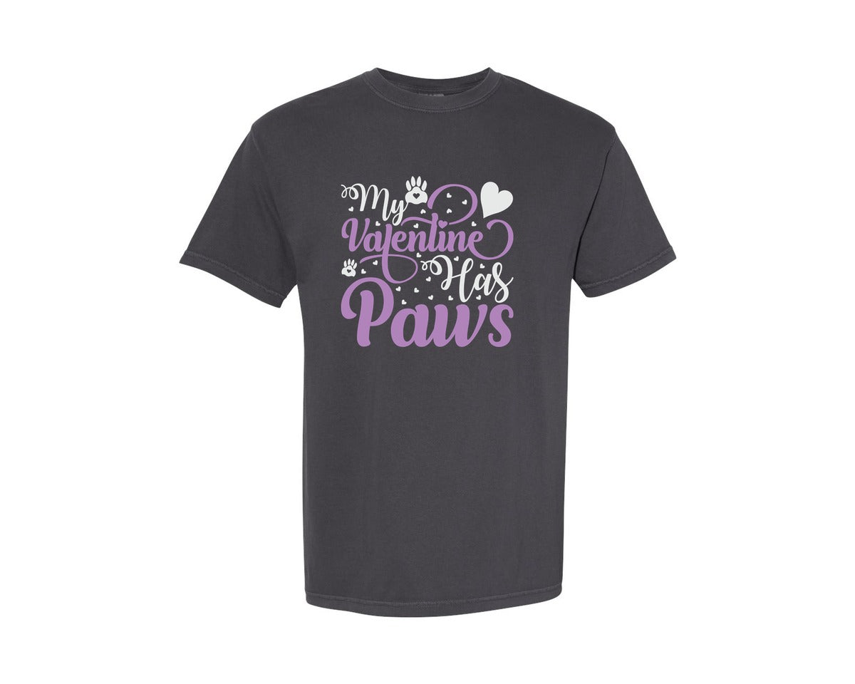 brand:Comfort Colors|color:Graphite|My Valentine Has Paws Quote Design 3 Graphic T-Shirt