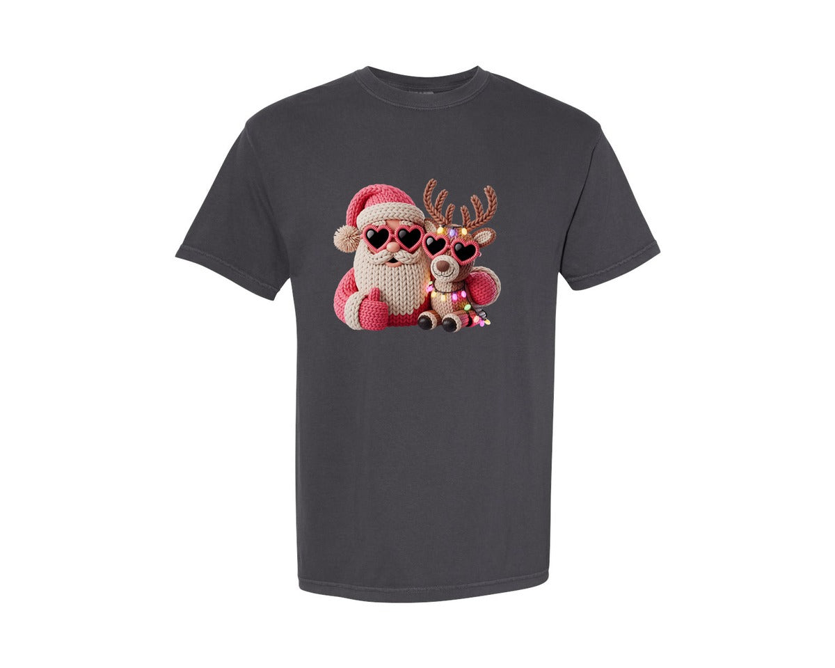 brand:Comfort Colors|color:Graphite|Embroidery Style Reindeer Sunglasses Graphic T-Shirt