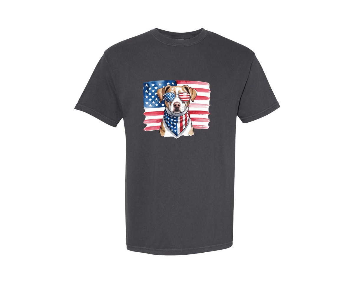 brand:Comfort Colors|color:Graphite|Usa American Flag Dog Graphic T-Shirt